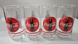Coca-Cola Drinking Glasses (Lot of 4) With Stripes and Coke Bottle logo c1989 - £12.89 GBP