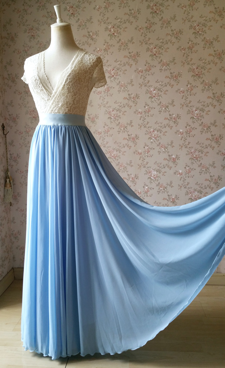 Lightblue maxi skirt chiffon wedding beach 780 3