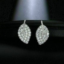 2Ct Round Cut Lab-Created Diamond Pretty Leaf Stud Earring 14K White Gold Plated - £108.73 GBP
