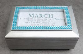 March Aquamarine Happiness Respect Birthstones Silver Tone Musical Trinket Box - £23.06 GBP