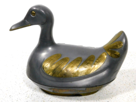 Vintage 1970&#39;s Pewter Duck Trinket Box with Brass Overlay Hong Kong 7.5&quot; x 10&quot; - £28.56 GBP