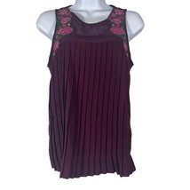 American Eagle Womens Sleeveless Top Size Small Maroon Embroidered Pleat... - $10.80