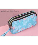 NEW Pink Flamingo Blue Tropical Wristlet Wallet Purse 3 Colorful Zipper ... - £10.97 GBP