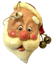 Santa Head with Bells 3D Carved Wood Decoration Ornament 6 inches - $16.41