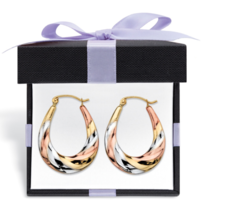 Diamond Cut Oval Twisted Hoop Earrings Tri Tone 10K Gold - £239.79 GBP