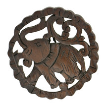 Powerful and Majestic Elephant Hand Carved 6-inch Round Wall Art - $16.03