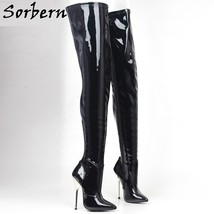 Sexy 14Cm Metal Heels Boots Crotch Thigh High Streched Custom Wide or Slim Fit U - £207.29 GBP