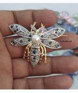Bee!! Victorian Rose Cut Diamond Blue Sapphire Pearls 925 Sterling Silve... - $455.44 CAD