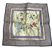 Vintage Silk 12x12 Silk Pillow Cover Bird &amp; Bamboo Embroidery Pattern - €29,05 EUR