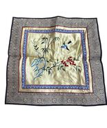 Vintage Silk 12x12 Silk Pillow Cover Bird &amp; Bamboo Embroidery Pattern - €28,79 EUR
