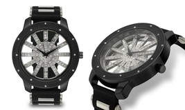 NEW Geneva Platinum 2857 SOL Crystal See Through Dial Black &amp; Silver Watch - £14.99 GBP