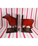 Neat Farmhouse Folk Art &amp; Chippy Design Cut Out 2pc Tin Cow Bookend Set  - £30.02 GBP