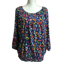 Cathy Daniels Vintage 90s Womens Blue Abstract Print Embellished Top XL Sequins - $29.56