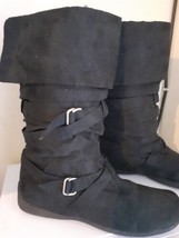 Ladies Knee Length High Heel Smart Suede Black Zip Boots Sz 6 - £4.85 GBP