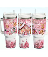 Pink Gingerbread House Insulated Travel Cup, 40 oz, cute XMAS mug, Chris... - $38.02 CAD