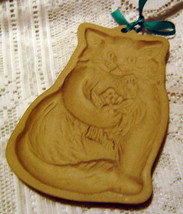 Brown Bag Cookie Art Cat Kitten Flowers 1983 Mold Stoneware Animal - $21.77