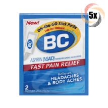 5x Packs BC On The Go Powder Sticks Aspirin Fast Pain Relief - 2 Sticks ... - $11.68