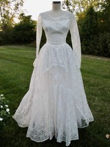 Vintage 50s White Lace Wedding Dress XS XXS Bouffant Tulle Ruffles Layered - £137.61 GBP