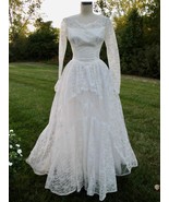 Vintage 50s White Lace Wedding Dress XS XXS Bouffant Tulle Ruffles Layered - £139.71 GBP