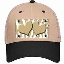 Gold White Zebra Gold Centered Hearts Novelty Khaki Mesh License Plate Hat - £23.31 GBP