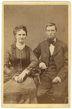 Circa 1890&#39;S Named Cabinet Card Sweet Couple Sitting In Fancy Victorian Clothing - £7.50 GBP
