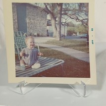 Vintage Photo Picture Original One Of A Kind Cute Baby Smiling On Chair Outdoors - £6.21 GBP