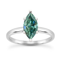 Marquise Diamond Engagement Ring Green Color Treated 14K White Gold VS2 1 Carat - £1,600.07 GBP