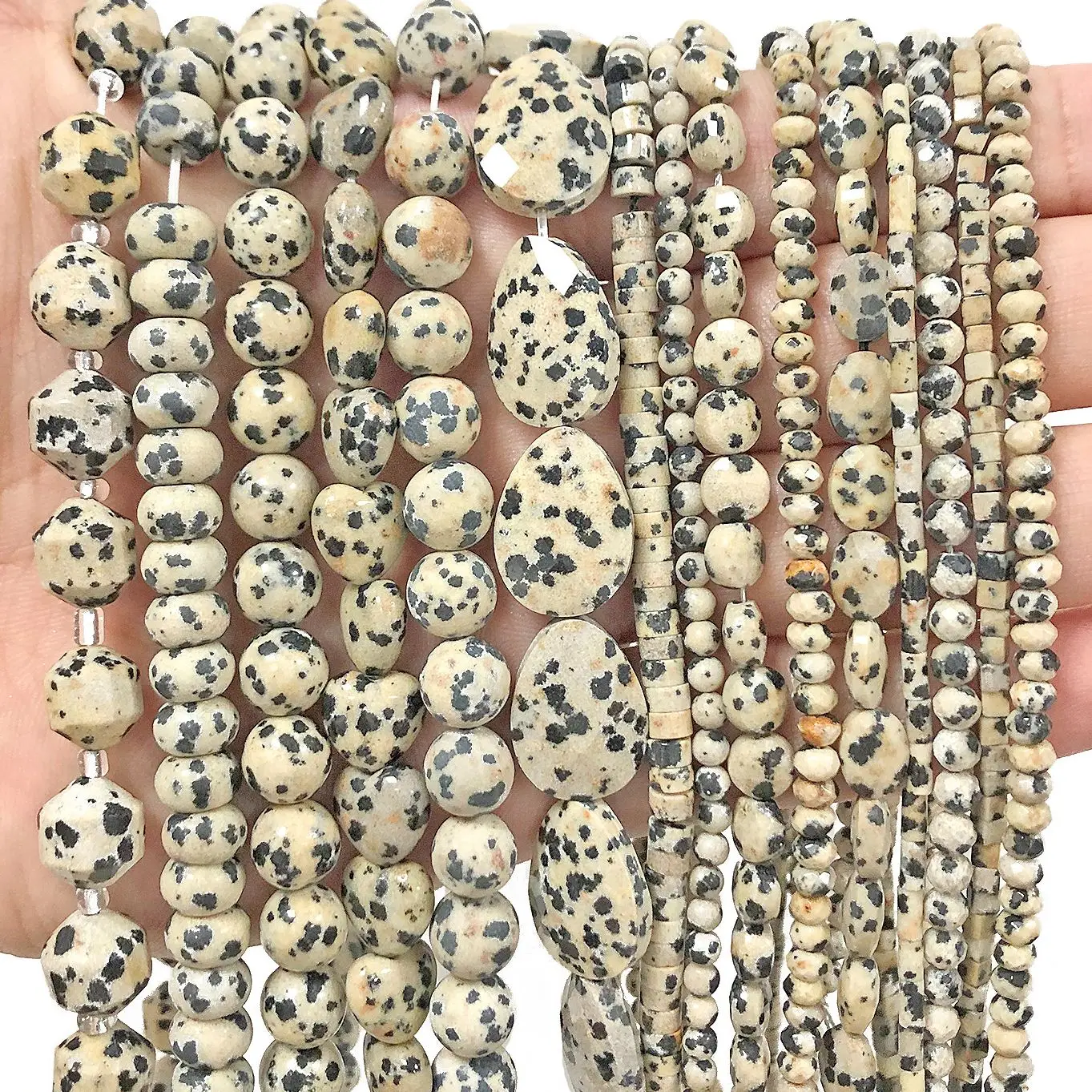 Natural Stone Beads Black Spot Dalmation Jasper Faceted Loose Spacer Beads 15&quot; - £8.14 GBP+