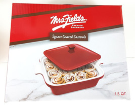 Mrs Fields Red Casserole Premium Bakeware Square Covered Enamel With Lid 1.5 Qt - £17.23 GBP
