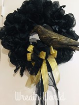New Handmade Black Raven Wreath Halloween Decor Goth Wreath - £50.11 GBP