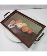 Antique Serving Tray Wall Art Fruit Under Glass Wood w/ Handles 17x10 Inch - $172.19 CAD