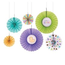 Baby Shower Fun Paper Fan Decorations Welcome Baby Assorted Sizes & Colors 6 Pc - £5.55 GBP