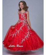 NEW* Little Rosie Girls Glitz Long National Pageant Dress LR2049 Red 10 ... - $575.43 CAD