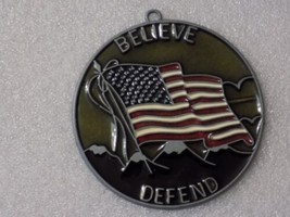 Vintage Round Suncatcher Stained Glass American Flag Believe Defend 3.5&quot;... - £15.50 GBP