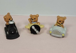 Vintage Homco Set Of 3 Bear Transportation Figurines Car Plane Train #1463 - £9.40 GBP