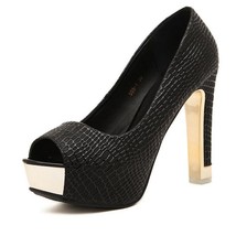 LIN KING Sexy Women Pumps Classic Peep Toe High Heel Shoes Square Thick Heel Pla - £39.74 GBP