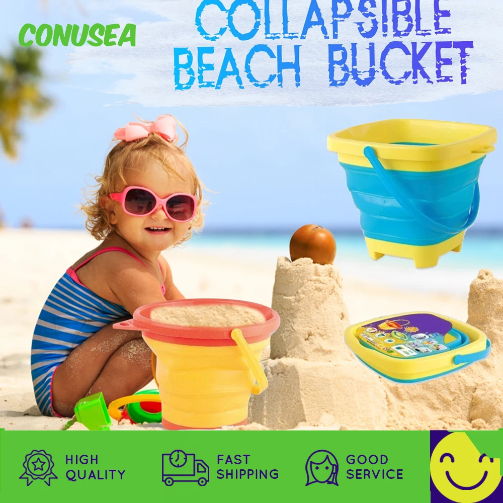 Beach Sand Toys for Kids Bucket Bag Foldable Pail Plastic Collapsible Bucket - £12.77 GBP