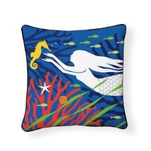 Mermaid Throw Pillow Cushion NWT Seahorse Coral Ocean Undersea - £45.21 GBP