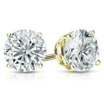 4.5Ct Simulé Diamant Boucles D&#39;Oreilles Puces Vrai 14K Jaune Doré Plaqué Vis De - £49.04 GBP