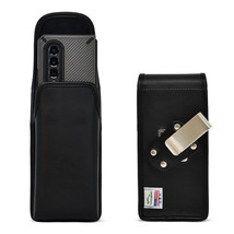 Galaxy Z Fold3 Thick Fit Vertical Holster Black Leather Pouch Rotating Belt Clip - £31.16 GBP