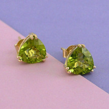 2.00Ct Trillion Cut Green Peridot Solitaire Stud Earrings 14K White Gold Finish - £118.49 GBP