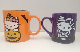 Pair of Hello Kitty Ceramic Mugs Halloween Purple and Orange 14oz &amp; 20oz... - $19.79