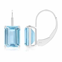 ANGARA 2.7 Ct Emerald-Cut Aquamarine Solitaire Leverback Earrings in 14K Gold - £1,079.86 GBP