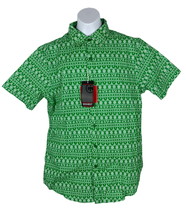 Monument Mens Christmas Shirt Size Medium Green Holiday Print Short Sleeve  - $11.69