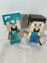 6” Minecraft Diamond Edition Steve W/ Helmet &amp; Steve W/ Axe Vinyl Figures - £5.75 GBP