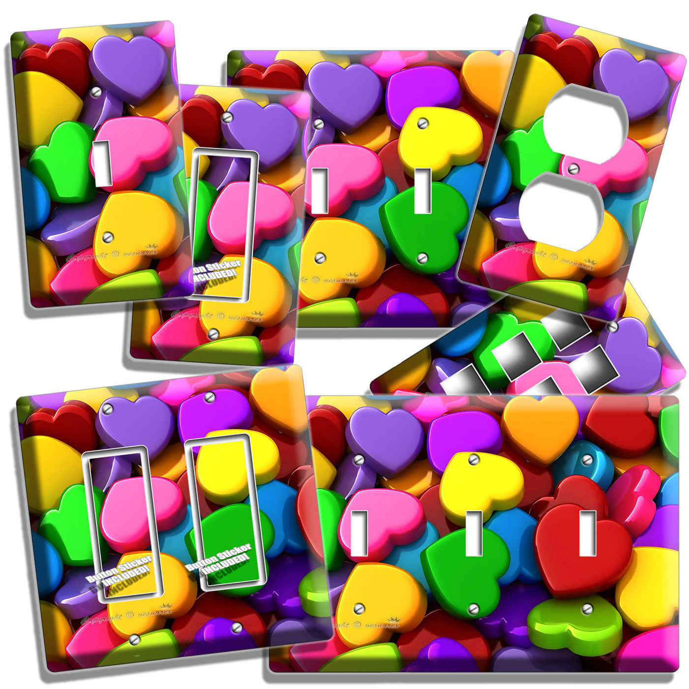 COLORFUL 3D HEARTS ROMANTIC LIGHT SWITCH OUTLET WALL PLATE BEDROOM ROOM HD DECOR