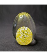 Yellow White Speckled Mottled Egg Shaped Art Glass Paperweight - $16.23 CAD