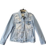 Ashley Vintage Charm Women Jacket Size M Blue Jean Grunge Distressed Rip... - £17.24 GBP