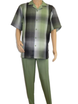 Men&#39;s Stacy Adams 2pc Walking Leisure Suit Fancy Short Sleeves 75029 Green - £79.00 GBP