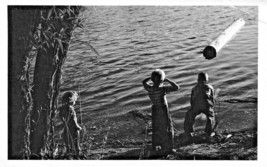 Park R API Ds Michigan~Fish Hook River DAM-BOYS PLAYING-1940s Real Photo Postcard - £7.77 GBP